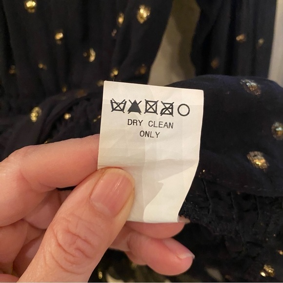 ABS Women Black Sheer Gold Metallic Polka Dot Silk Blend Tie Waist Top-Medium - Picture 8 of 8